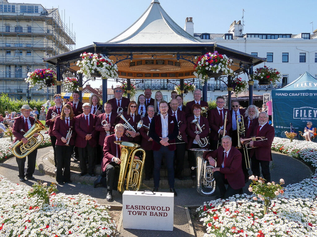 Easingwold Town Band, at Filey Band Stand in 2024.